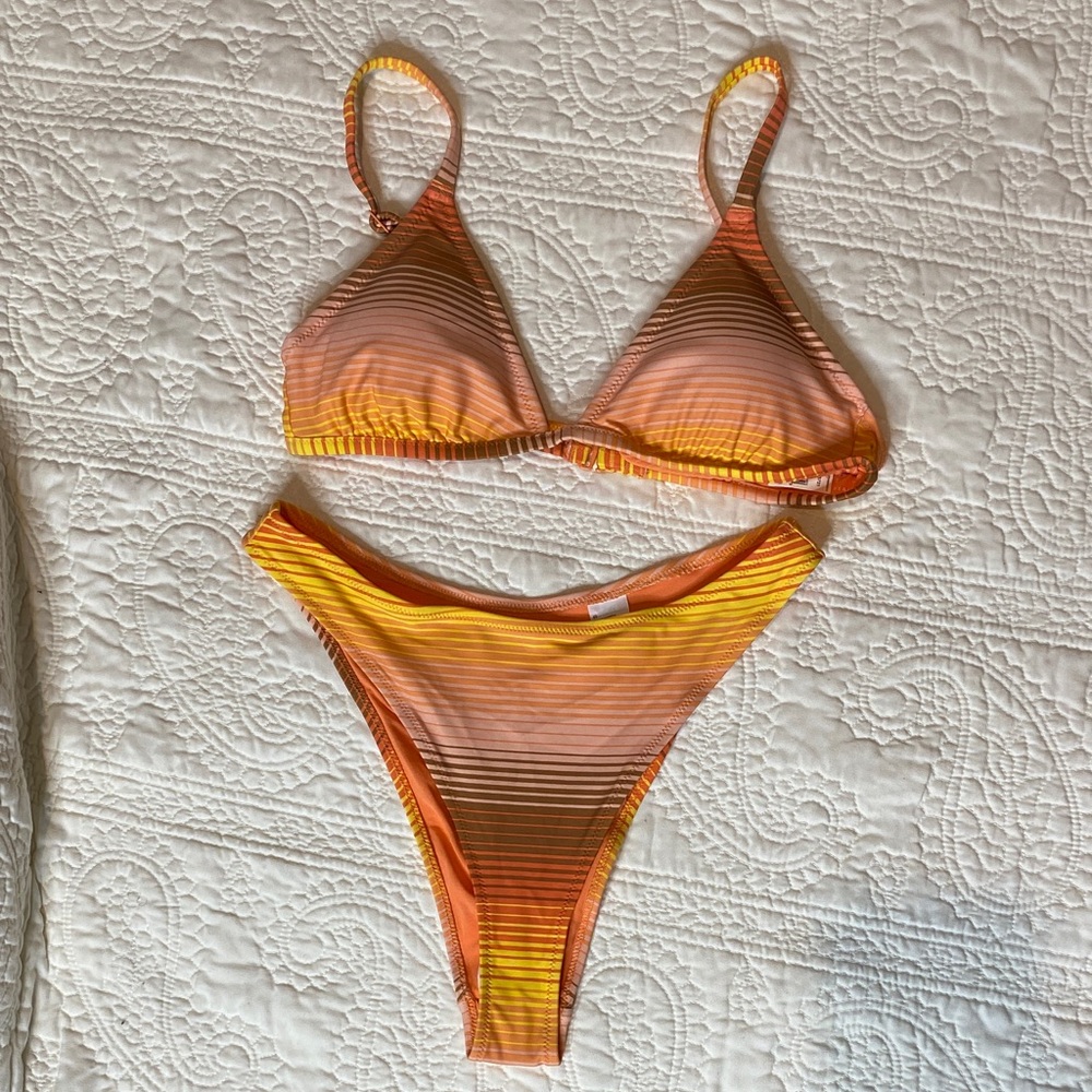 Aerie Striped Orange and Yellow Bikini Set cheeky